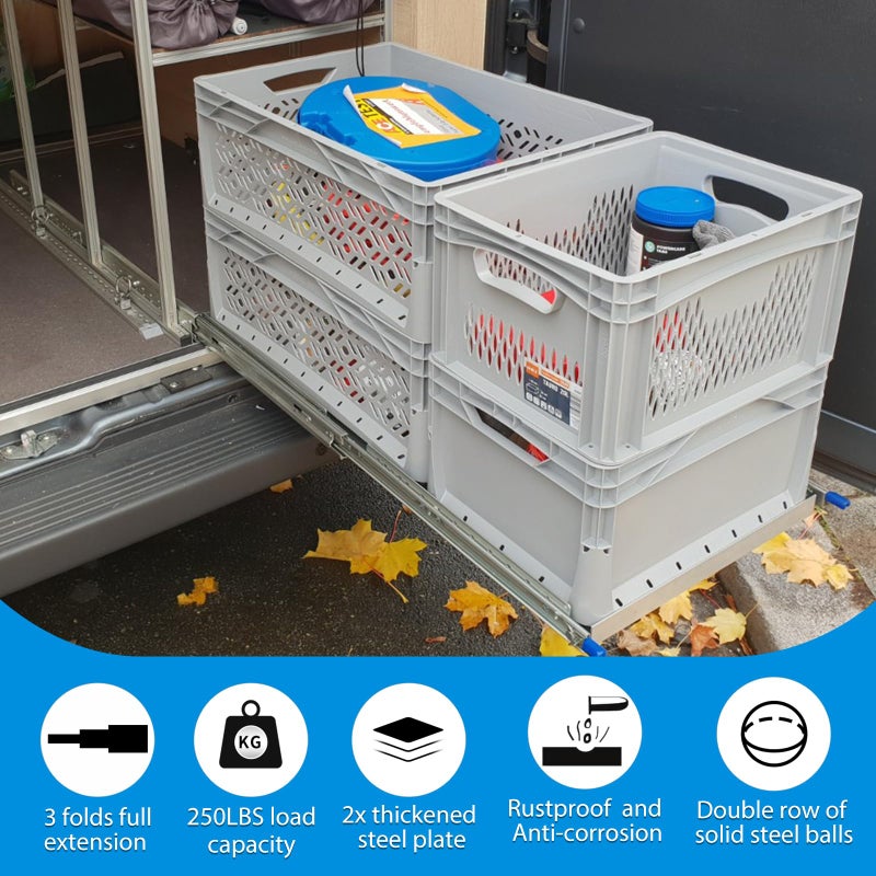 YENUO Heavy Duty Locking Drawer Slides Full Extension Runners with Lock 12 14 16 18 20 22 24 26 28 30 32 34 36 38 40 Inch Side Mount Ball Bearing Rails Track Glides 250 Lbs 1 Pair(W:53mm, 18 Inch) - Image 4